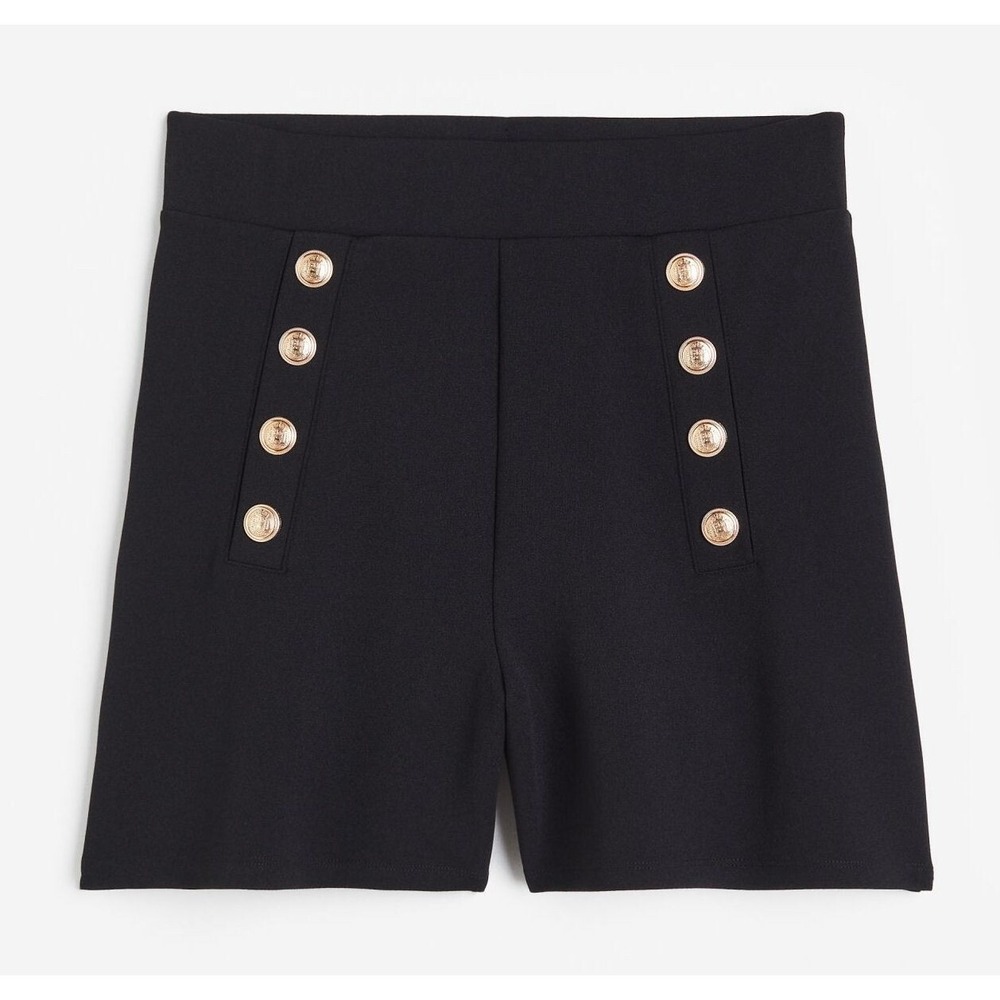 H&M High-Waisted Button-Front Women's Polyester Dress Shorts -‎ Black - Size XL